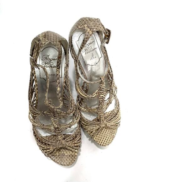 Roger Vivier Tan Cream Python Snake Platform Braided Heels 37 6.5 - Picture 6 of 8